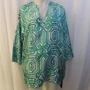 NWT LES COPAINS GREEN & WHITE TUNIC TOP  46/10